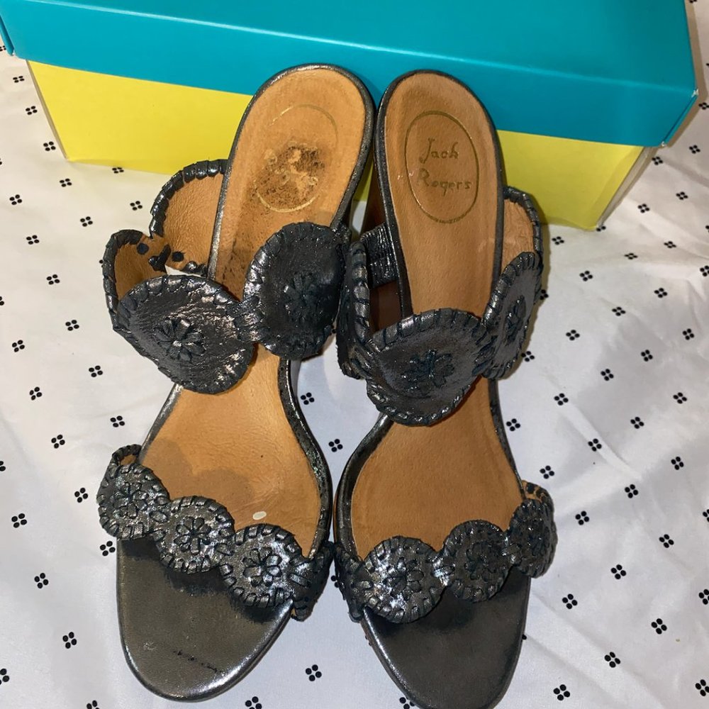 Jack Rogers Luccia Gray Silver Sandals Wedges Women's Shoes Size 9